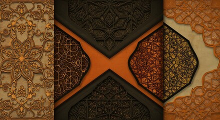 Wall Mural - Intricate Islamic Geometric Pattern Design in Gold and Brown