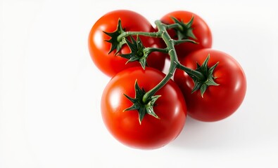 A close-up image of a bunch of ripe red tomatoes on a white background the tomatoes are fresh and have a smooth glossy skin beautiful simple ai generated image in 4k unique 4k wallpaper background abs