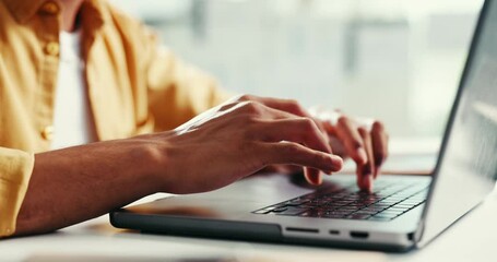 Poster - Startup, hands and man on laptop for web design, research and online for software tools. Business, freelancer and front end developer with digital for ux information, seo report and review by closeup