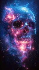 Wall Mural - Cosmic skull surrounded by vibrant galaxies and stars, symbolizing the universe's mysteries