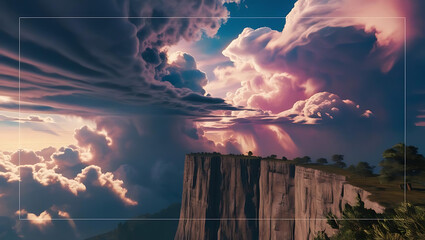 Wall Mural - breathtaking view from a tall cliff with dramatic clouds forming a moody sky