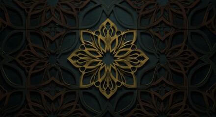 Wall Mural - Intricate Gold and Teal Islamic Pattern Design Background