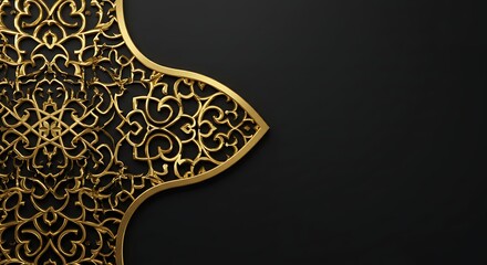 Wall Mural - Gold Filigree Design on Black Background Elegant Luxury Pattern