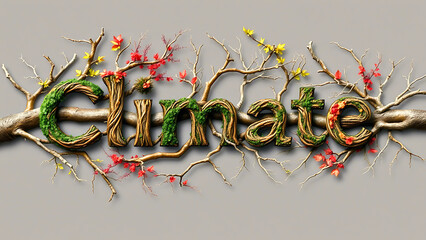 Climate word designed with tree branches
