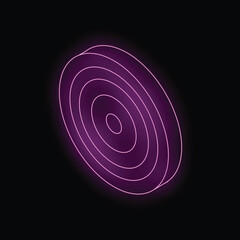 Wall Mural - Neon purple glowing concentric circles are creating a tunnel effect on a black background