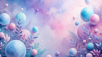 Wall Mural - Pastel Spheres and Floral Elements on a Dreamy Background A Serene Composition of Soft Hues and Organic Shapes