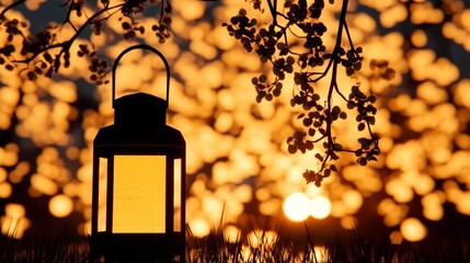 Sticker - A lantern's gentle glow illuminates the night casting warm light amidst the darkness with soft bokeh in the background evoking serenity