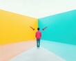 © niti - Concept of split decisions represented by a student standing at a crossroads, arrows pointing in opposite directions