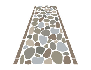 Wall Mural - garden road, irregular stone texture. vector sidewalk, old gravel cobblestone path on white backgrou