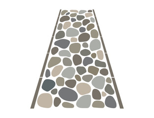 Wall Mural - stone road, irregular stone texture. vector sidewalk, old gravel cobblestone path on white backgroun