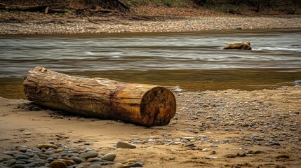 Sticker - Riverbank Log Beside Gently Flowing Water