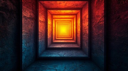 Wall Mural - vibrant concentric squares in gradient tunnel of glowing geometry