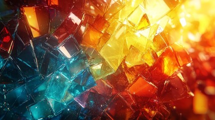 Sticker - Vibrant Shattered Glass Abstract Geometric Background with Glowing Edges