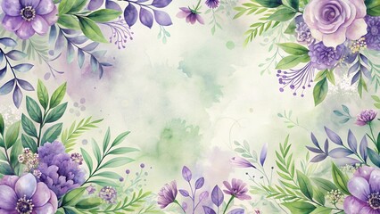 Poster - Elegant Purple and Green Floral Watercolor Frame Design for Invitations and Announcements