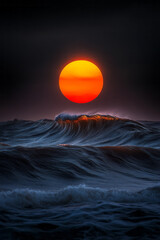 Wall Mural - A moody, painterly shot showcasing flowing warm-toned waves reflecting soft sunset rays, with a