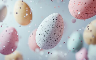 Wall Mural - Abstract pastel-colored eggs floating softly against a light airy background for Easter