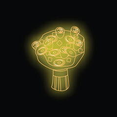 Sticker - Neon bouquet with a yellow outline glowing on a black background