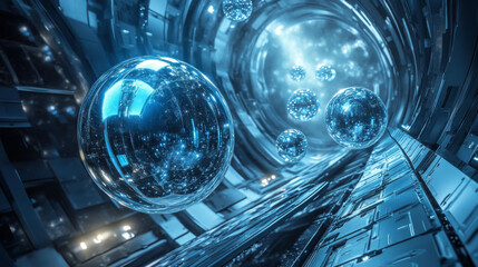 Wall Mural - abstract array of shiny geometric objects of different height modern futuristic 3d rendering illustr