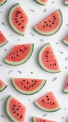 Wall Mural - Watermelon Slices Pattern On White Background