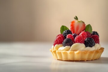 Wall Mural - Gorgeous berry and coconut cream tart topped with almond slivers, a perfect dessert for any occasion.