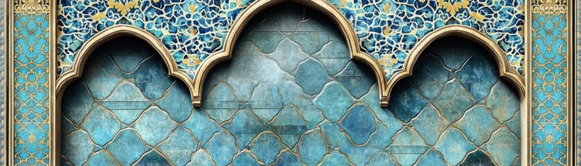 Wall Mural - Ornate Turquoise And Gold Archway Tile Design