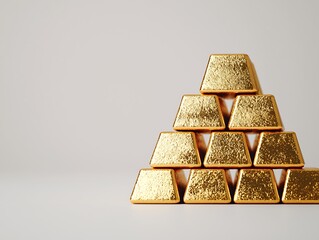 A pyramid of golden bars, symbolizing wealth, investment, and luxury against a minimalistic background.