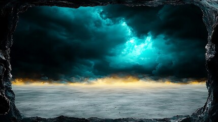 Canvas Print - Dramatic Sky Over a Desolate Landscape with Turbulent Clouds and a Glowing Horizon