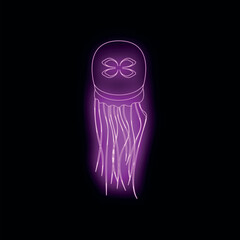 Wall Mural - Pink neon sign shaped like a jellyfish glowing in the dark