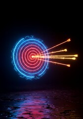 Wall Mural - Neon Target with Arrows, Striking 3D Illustration