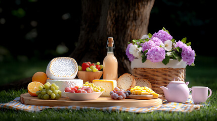 Sticker -  tranquil garden picnic with cheeses and wine