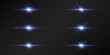 © Кирилл Макаров - Set of glowing blue lens flares on a dark transparent background. Radiating light bursts with horizontal beams create a bright, futuristic effect. Sci-fi, digital effects, abstract design themes