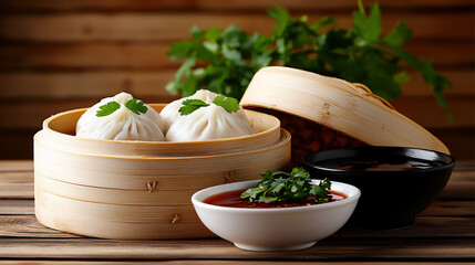 Poster -  xiao long bao with dipping sauces and fresh ginger