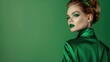 © Fxquadro - Fashionable Green-Hued Model With Makeup Portrait