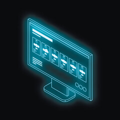 Wall Mural - futuristic glowing computer monitor displaying cloud computing data in isometric view