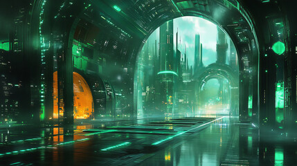 Wall Mural - abstract array of cubic geometric shape objects modern futuristic 3d rendering illustration green li