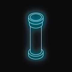 Wall Mural - Neon blue plumbing pipe glowing on black background, isometric view