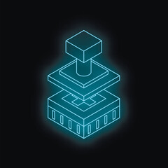 Wall Mural - futuristic glowing blue isometric server rack representing cloud computing technology, data storage,