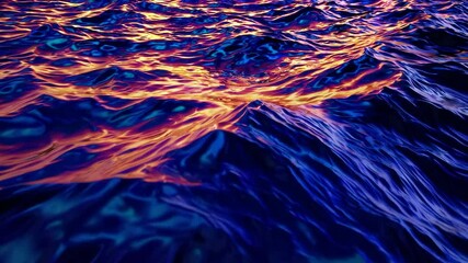 Poster - An abstract landscape of flowing, textured waves in warm orange and cool blue tones,