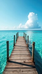 Wall Mural - rustic wooden platform extending into calm caribbean waters, aged, calm, waves