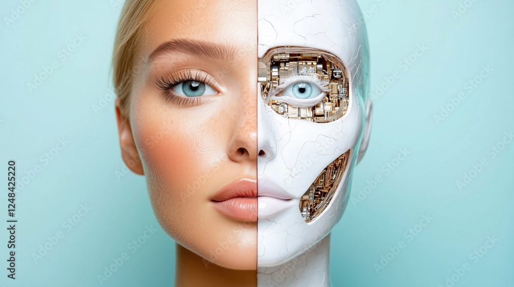 image features one half of a face and the other half as a robotic ...