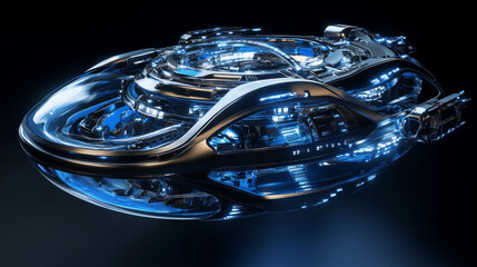 Wall Mural - blue stylish technology space station futuristic glowing background 3d rendering illustration