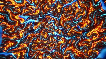 Aufkleber - An abstract landscape of flowing, textured waves in warm orange and cool blue tones,