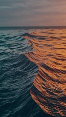 Aufkleber - An abstract landscape of flowing, textured waves in warm orange and cool blue tones,