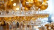 © averroes - Elegant champagne glasses lined up for a celebration event with blurred background