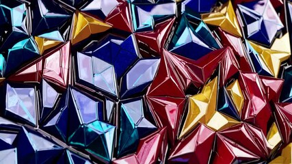 Aufkleber - A vibrant abstract pattern of interconnected geometric shapes with a glossy, textured surface