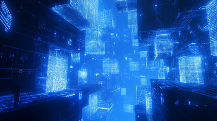 Data technology abstract futuristic cyan low poly shape glowing wire mesh surface on dark background. 3D rendering 3d illustration render