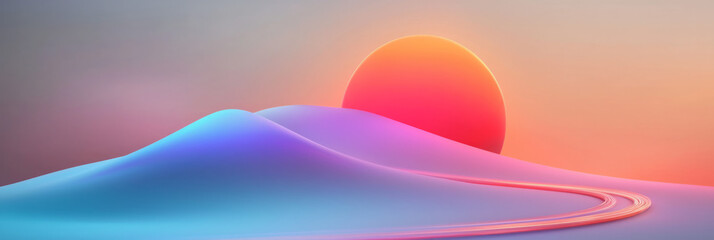 Poster - A surreal glowing orb on a winding road, with dynamic streaks of orange, red, and purple light