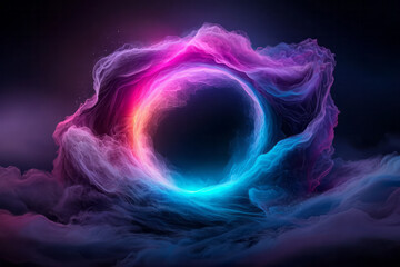 Aufkleber - A glowing orb nestled within fluid, organic folds in shades of blue, purple, and pink, with gentle