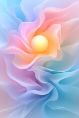 Poster - A dreamlike composition of a luminous orb tucked among flowing folds in blue, purple, and pink,