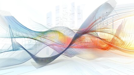 Fototapete - A wide-angle view of a D line graph with multiple data series, showing curves and intersections in a dynamic and detailed digital presentation.